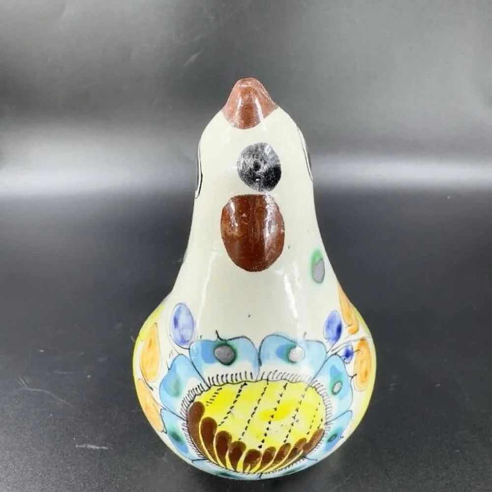 VTG Tonala Mexico Folk Art Pottery Chicken Rooster Hand Painted Figurine‎ Signed